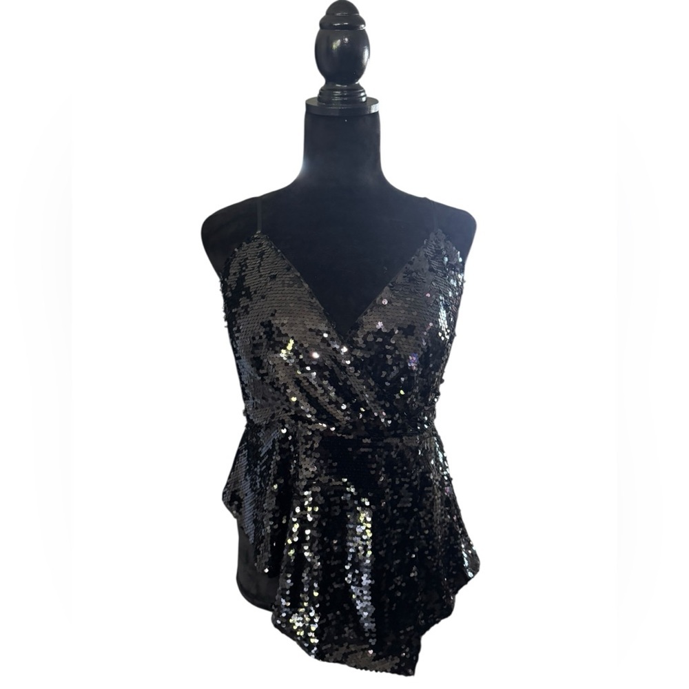 VENUS Black Sequin Asymmetrical Camisole, Size 12